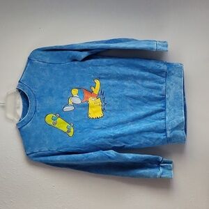 Simpsons Sweatshirt Long Sleeve Blue Tie Dye Wash Small